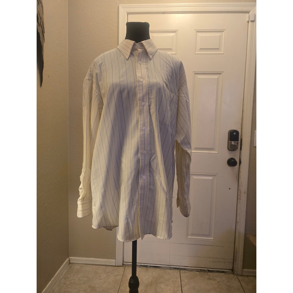 Croft & Barrow Mens Oxford Dress Shirt Yellow Blue Pinstripe 16.5 32/33 L